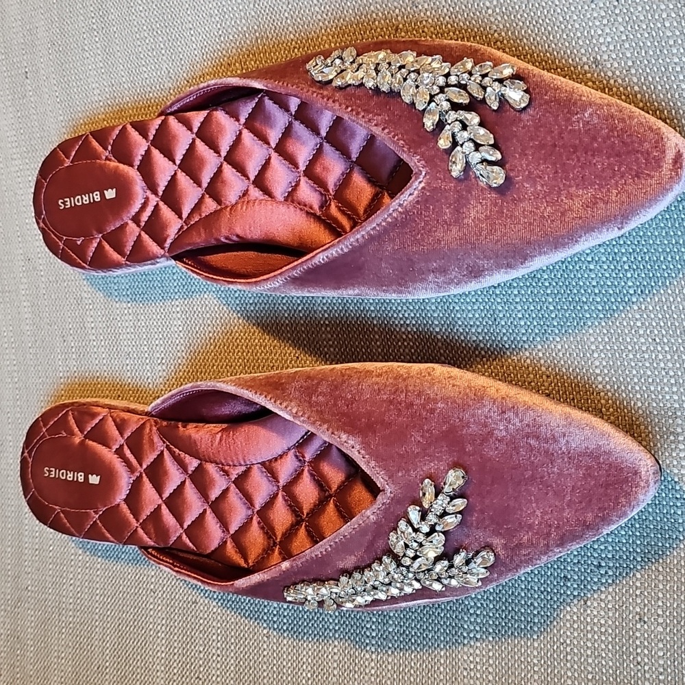 Birdies The Swan Raspberry Velvet Jeweled Mule - Picture 3 of 10